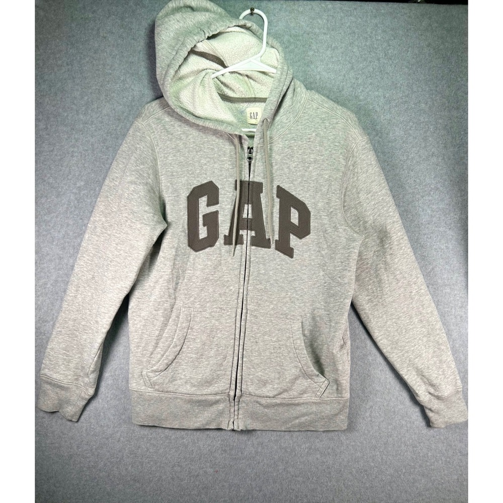 Gap Womens XS Gray Full Zip Hoodie Sweatshirt Spellout Logo Classic Fleece